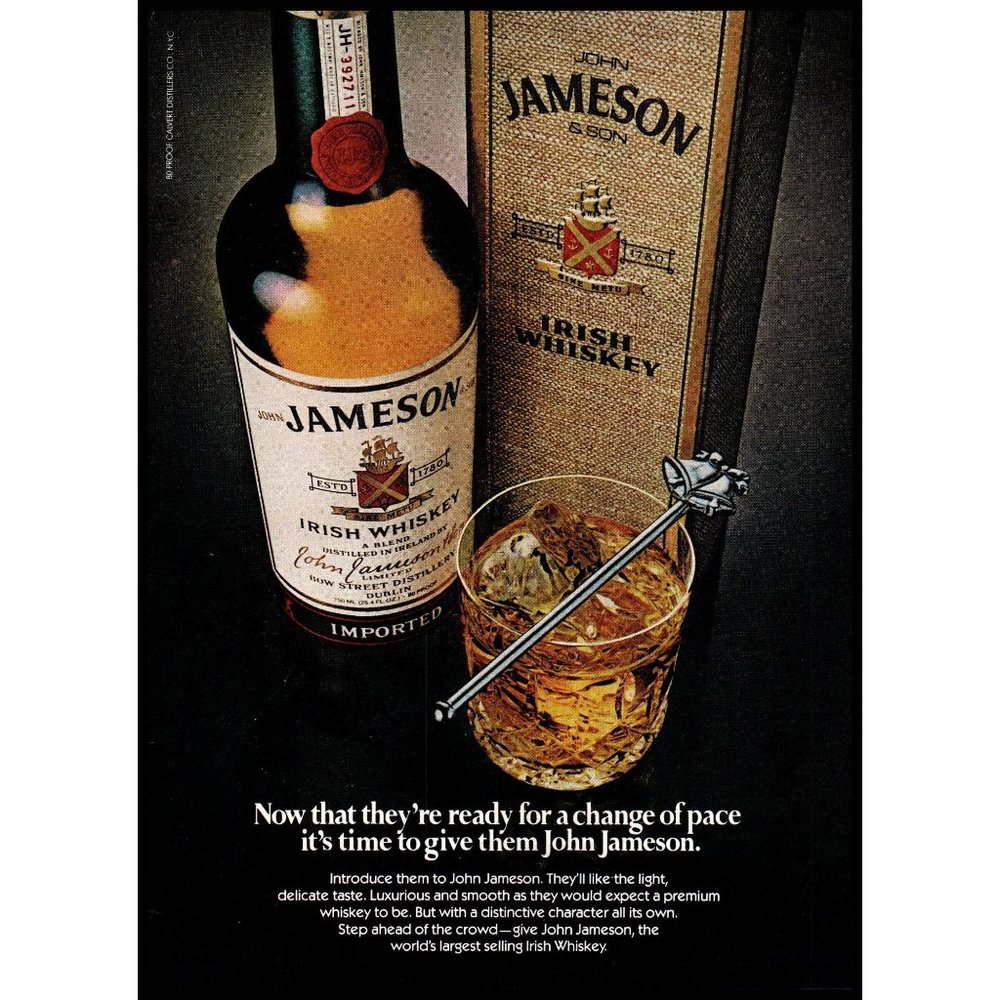1982 Jameson Irish Whiskey Vintage Print Ad Silver Bells Christmas Gift Wall Art